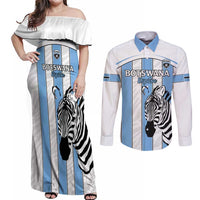 Custom Botswana Football Couples Matching Off Shoulder Maxi Dress and Long Sleeve Button Shirt Come On Zebras