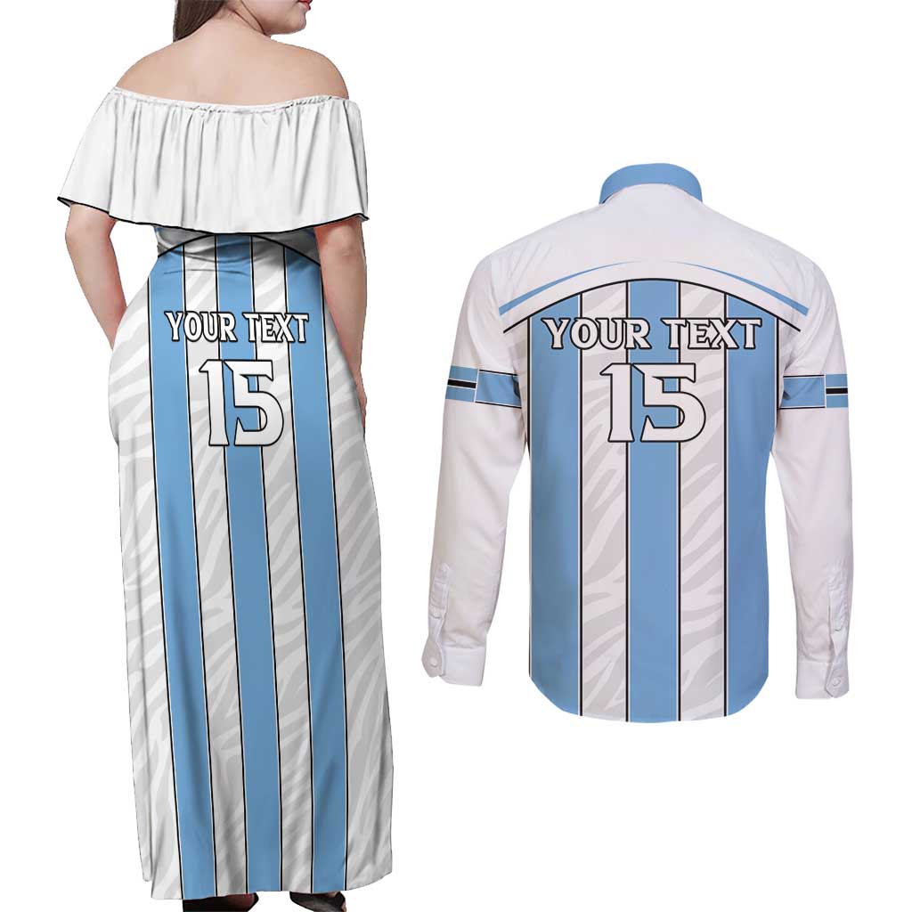 Custom Botswana Football Couples Matching Off Shoulder Maxi Dress and Long Sleeve Button Shirt Come On Zebras