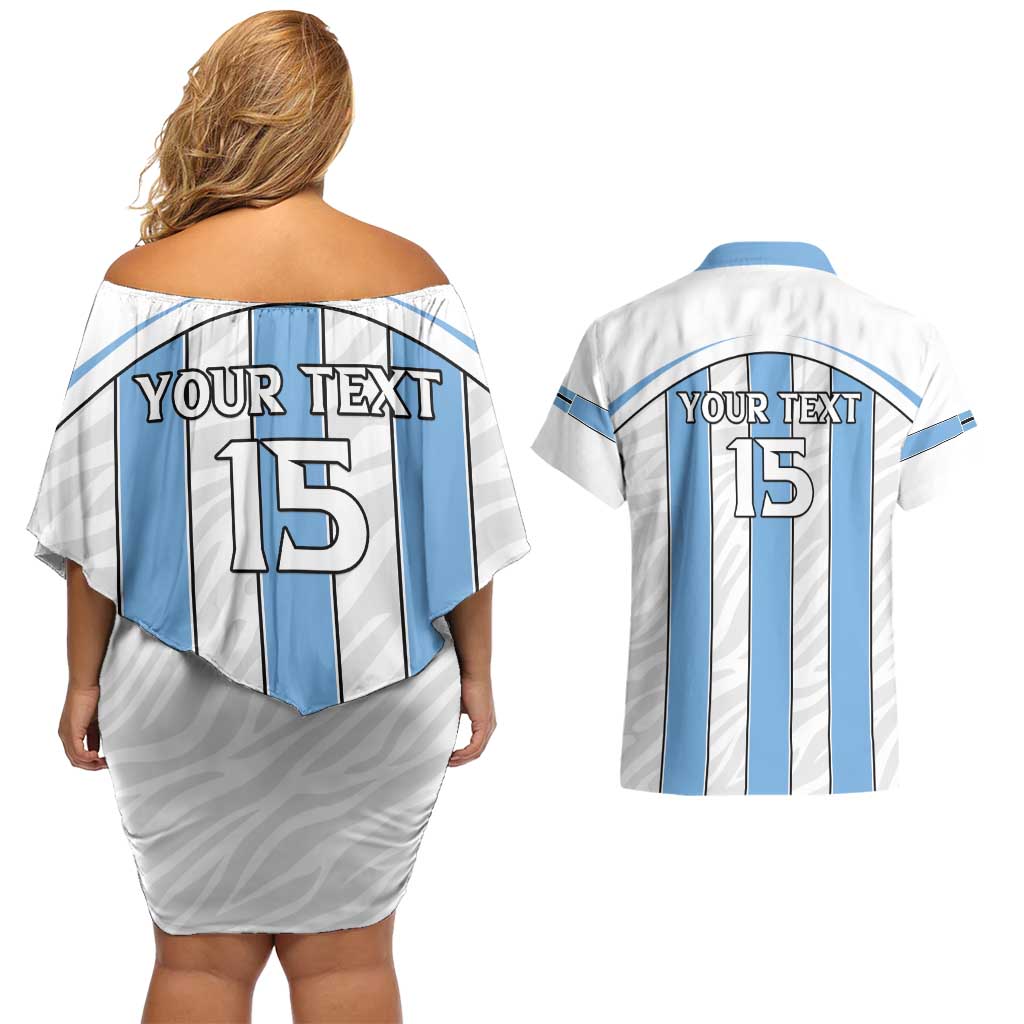 Custom Botswana Football Couples Matching Off Shoulder Short Dress and Hawaiian Shirt Come On Zebras