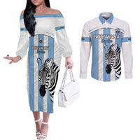 Custom Botswana Football Couples Matching Off The Shoulder Long Sleeve Dress and Long Sleeve Button Shirt Come On Zebras