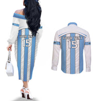 Custom Botswana Football Couples Matching Off The Shoulder Long Sleeve Dress and Long Sleeve Button Shirt Come On Zebras