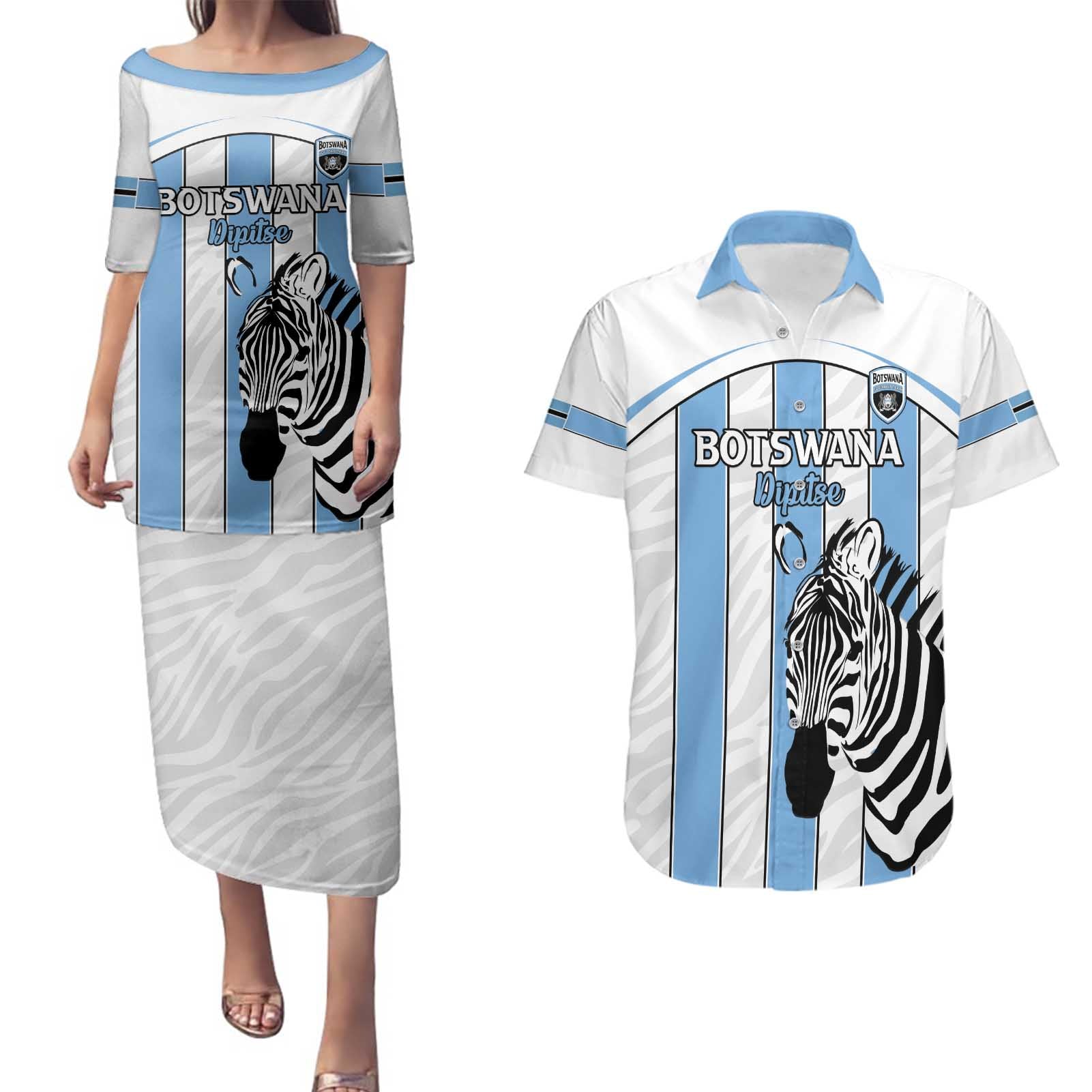 Custom Botswana Football Couples Matching Puletasi and Hawaiian Shirt Come On Zebras