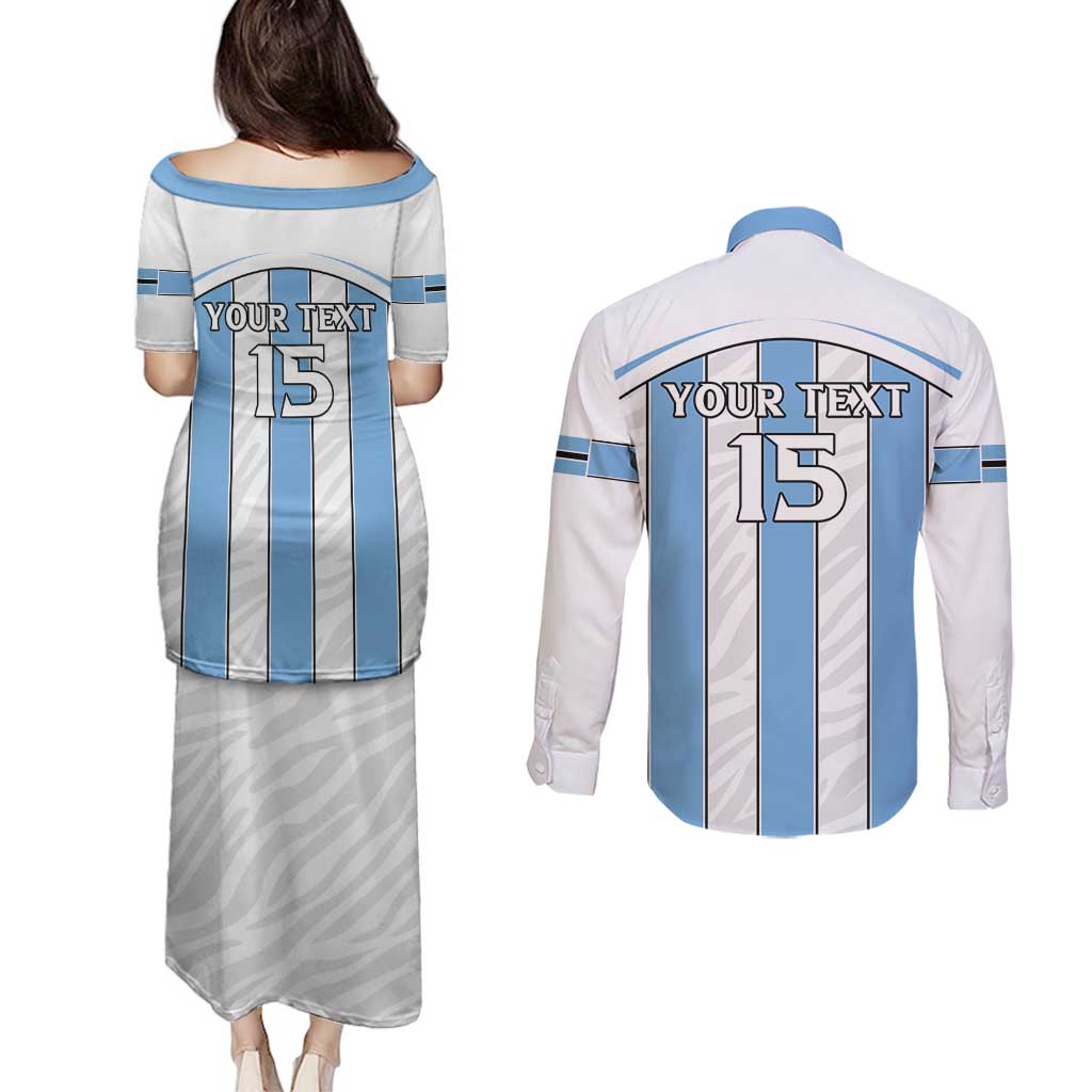 Custom Botswana Football Couples Matching Puletasi and Long Sleeve Button Shirt Come On Zebras