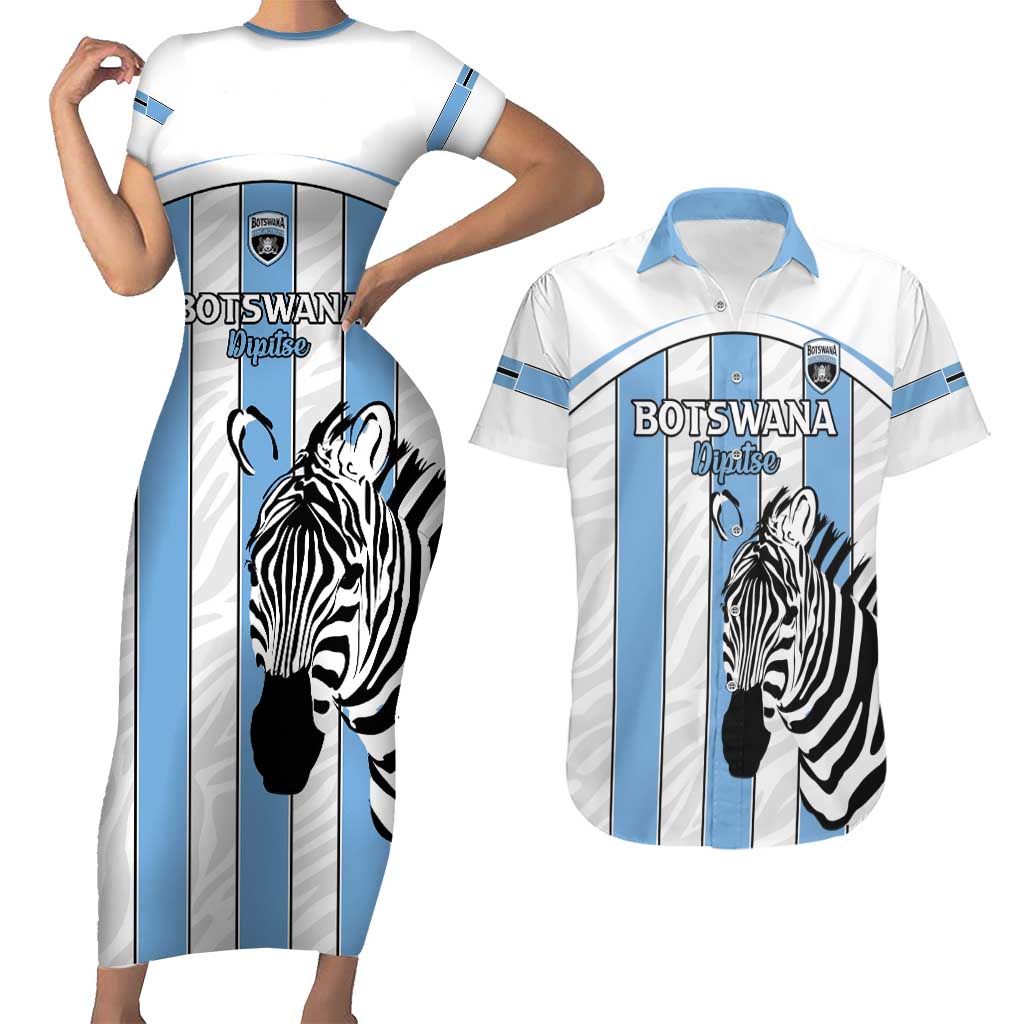 Custom Botswana Football Couples Matching Short Sleeve Bodycon Dress and Hawaiian Shirt Come On Zebras