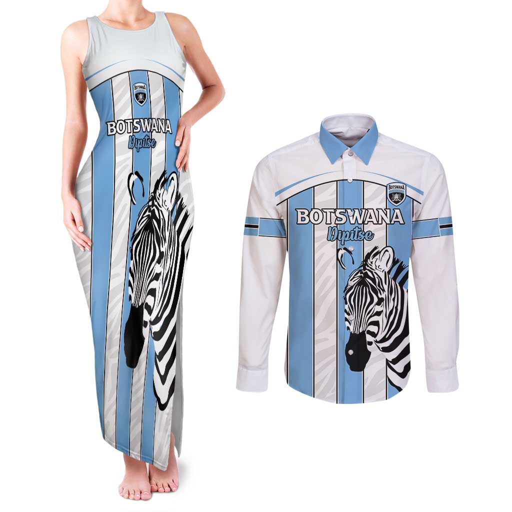 Custom Botswana Football Couples Matching Tank Maxi Dress and Long Sleeve Button Shirt Come On Zebras