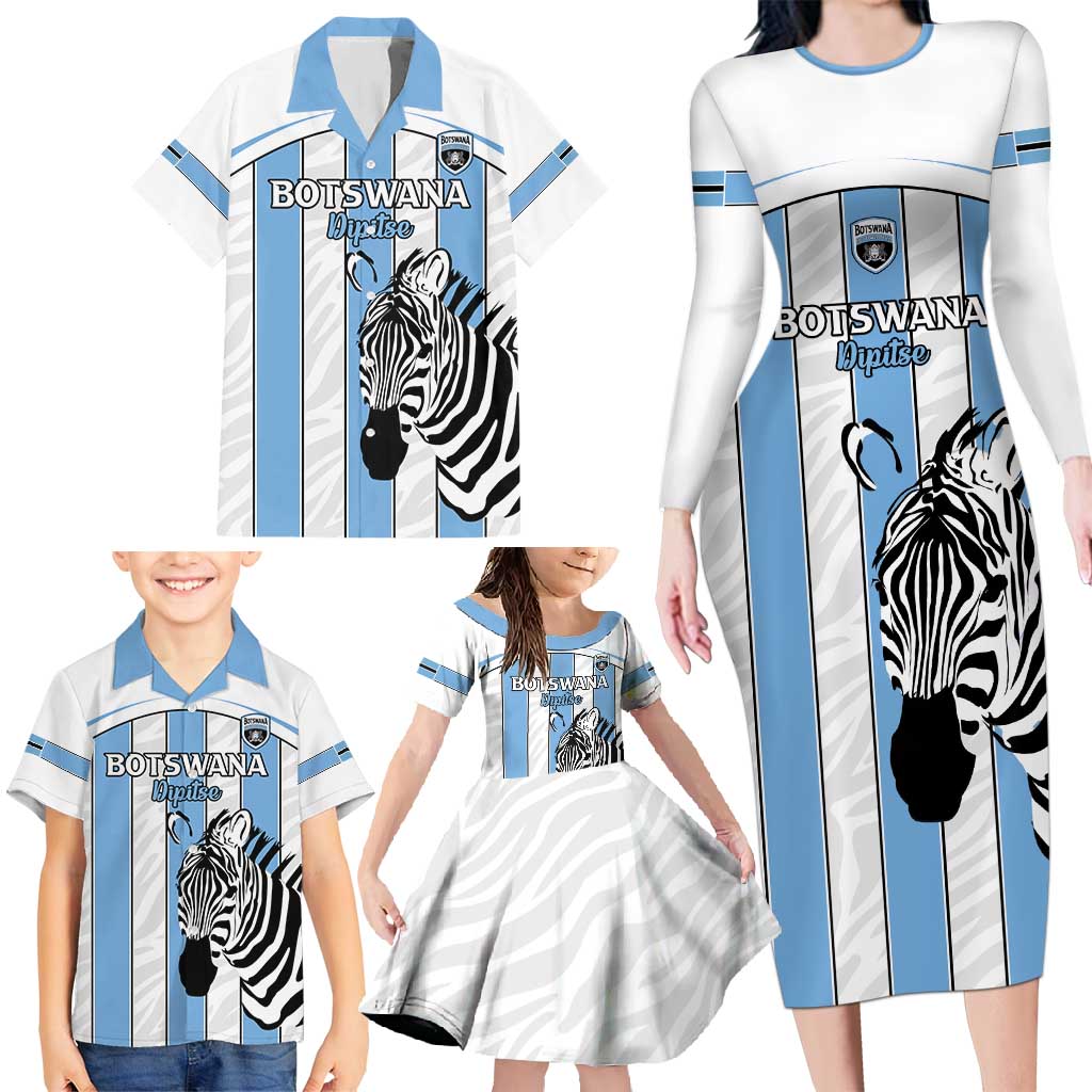 Custom Botswana Football Family Matching Long Sleeve Bodycon Dress and Hawaiian Shirt Come On Zebras