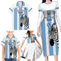 Custom Botswana Football Family Matching Long Sleeve Bodycon Dress and Hawaiian Shirt Come On Zebras