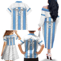Custom Botswana Football Family Matching Off The Shoulder Long Sleeve Dress and Hawaiian Shirt Come On Zebras