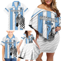 Custom Botswana Football Family Matching Off Shoulder Short Dress and Hawaiian Shirt Come On Zebras