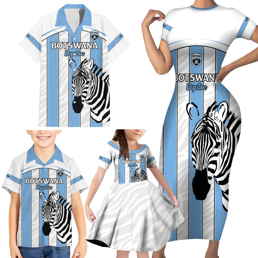 Custom Botswana Football Family Matching Short Sleeve Bodycon Dress and Hawaiian Shirt Come On Zebras