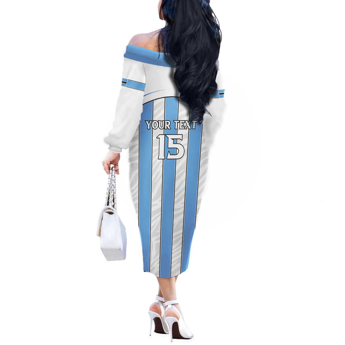 Custom Botswana Football Off The Shoulder Long Sleeve Dress Come On Zebras