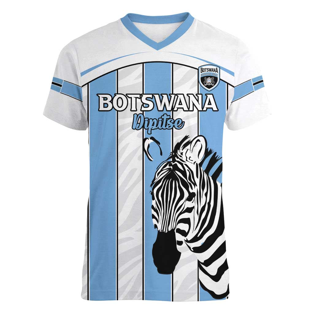 Custom Botswana Football Women V-Neck T-Shirt Come On Zebras