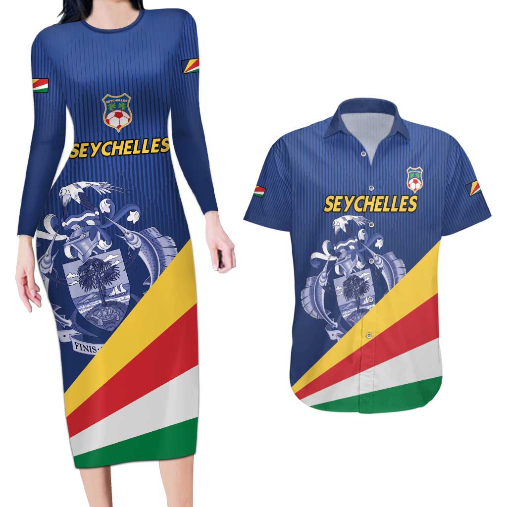 Custom Seychelles Beach Soccer 2025 Couples Matching Long Sleeve Bodycon Dress and Hawaiian Shirt Flag Style