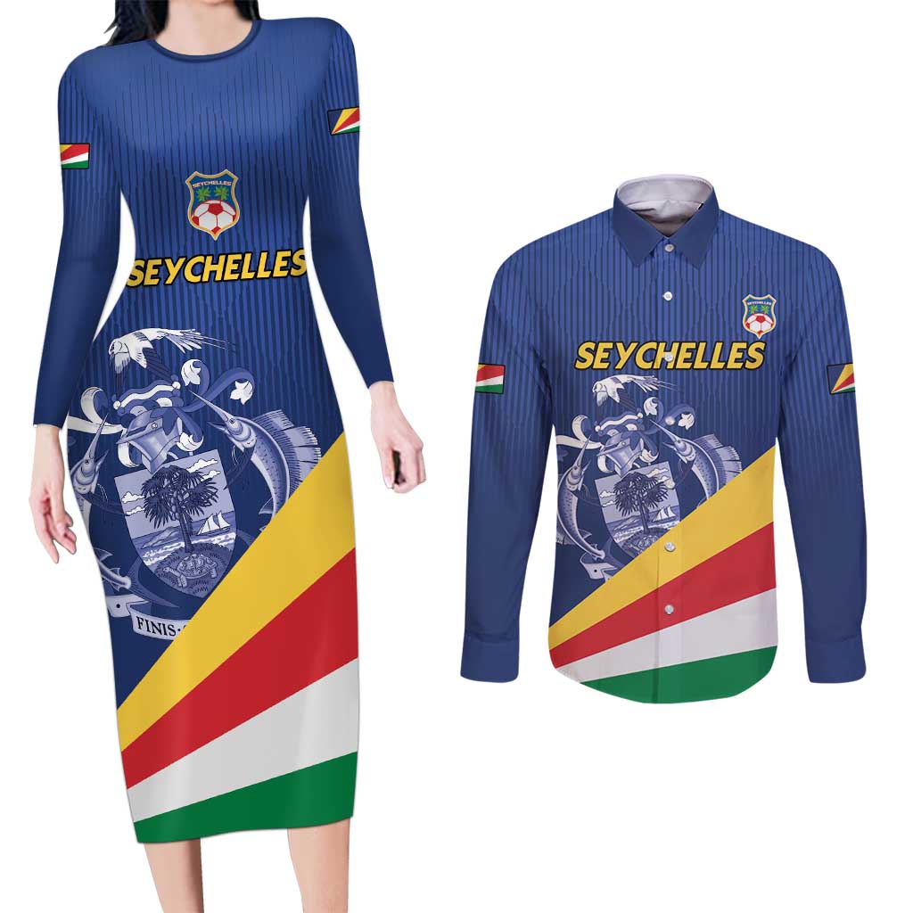 Custom Seychelles Beach Soccer 2025 Couples Matching Long Sleeve Bodycon Dress and Long Sleeve Button Shirt Flag Style