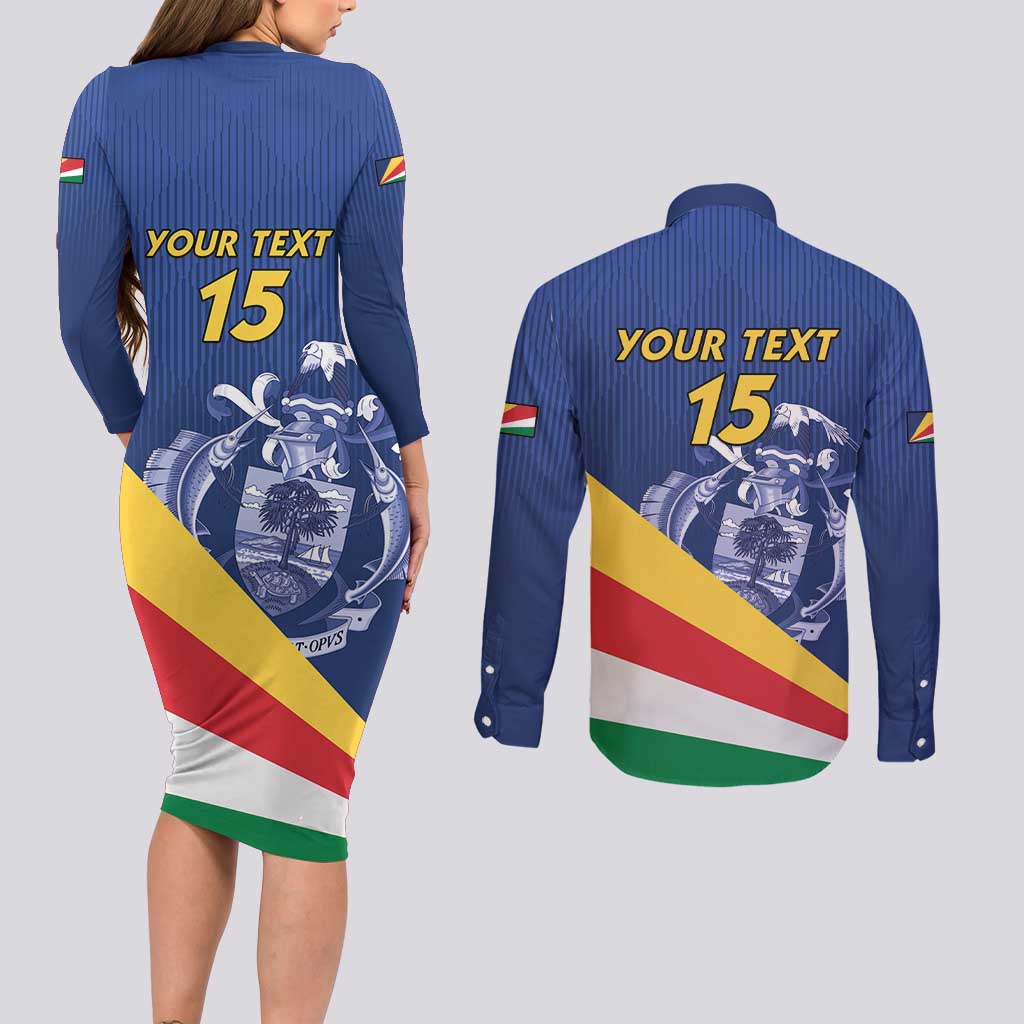 Custom Seychelles Beach Soccer 2025 Couples Matching Long Sleeve Bodycon Dress and Long Sleeve Button Shirt Flag Style
