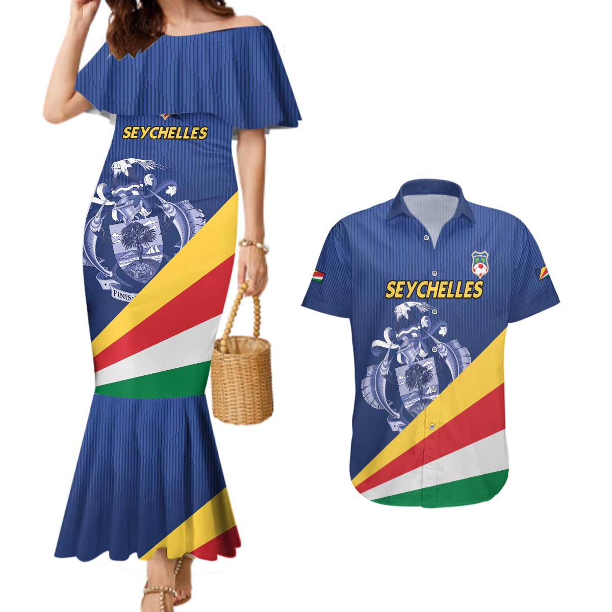 Custom Seychelles Beach Soccer 2025 Couples Matching Mermaid Dress and Hawaiian Shirt Flag Style