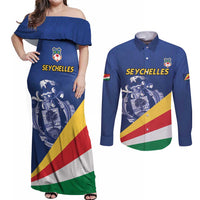 Custom Seychelles Beach Soccer 2025 Couples Matching Off Shoulder Maxi Dress and Long Sleeve Button Shirt Flag Style
