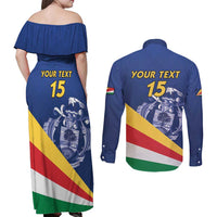 Custom Seychelles Beach Soccer 2025 Couples Matching Off Shoulder Maxi Dress and Long Sleeve Button Shirt Flag Style