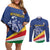 Custom Seychelles Beach Soccer 2025 Couples Matching Off Shoulder Short Dress and Long Sleeve Button Shirt Flag Style