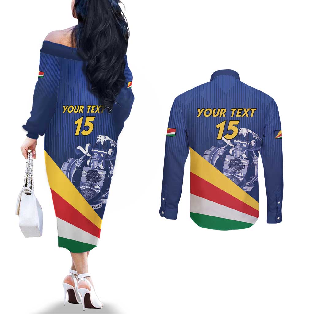 Custom Seychelles Beach Soccer 2025 Couples Matching Off The Shoulder Long Sleeve Dress and Long Sleeve Button Shirt Flag Style