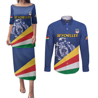 Custom Seychelles Beach Soccer 2025 Couples Matching Puletasi and Long Sleeve Button Shirt Flag Style