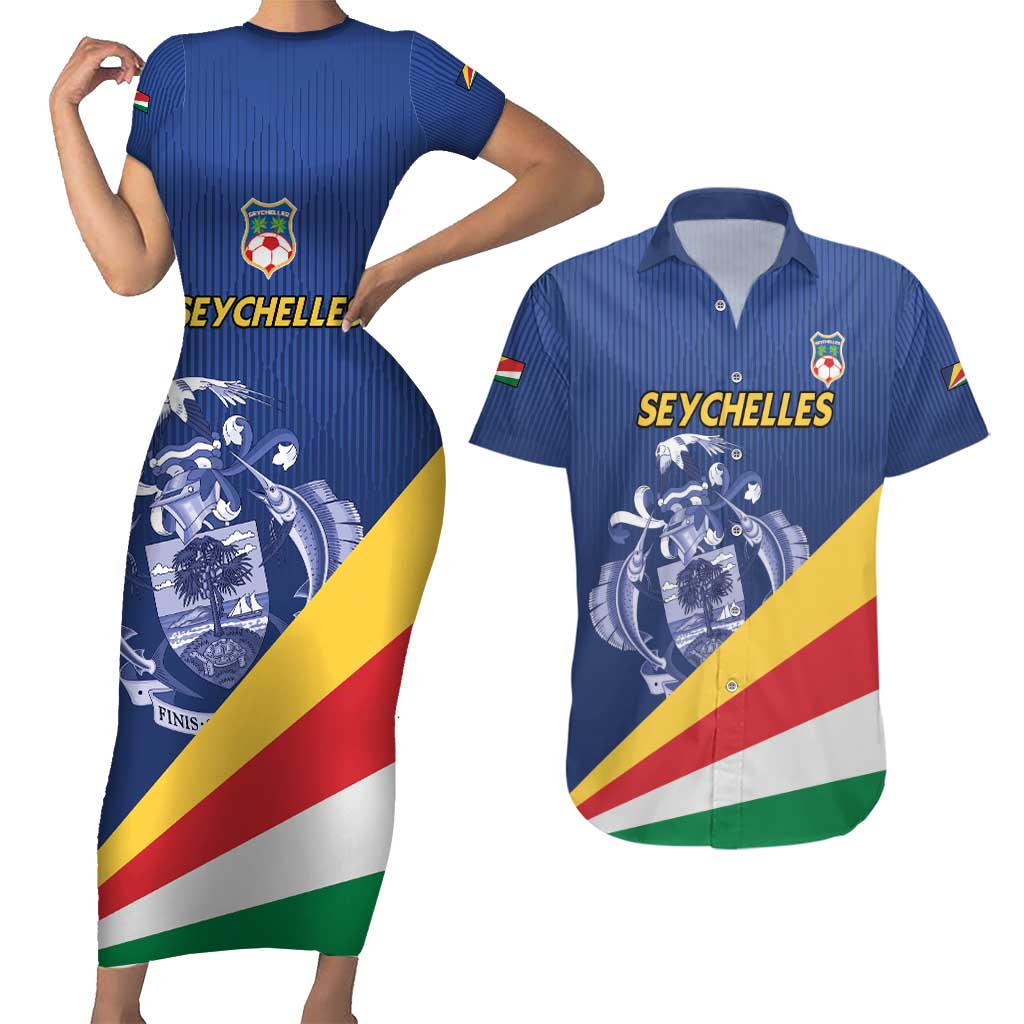 Custom Seychelles Beach Soccer 2025 Couples Matching Short Sleeve Bodycon Dress and Hawaiian Shirt Flag Style