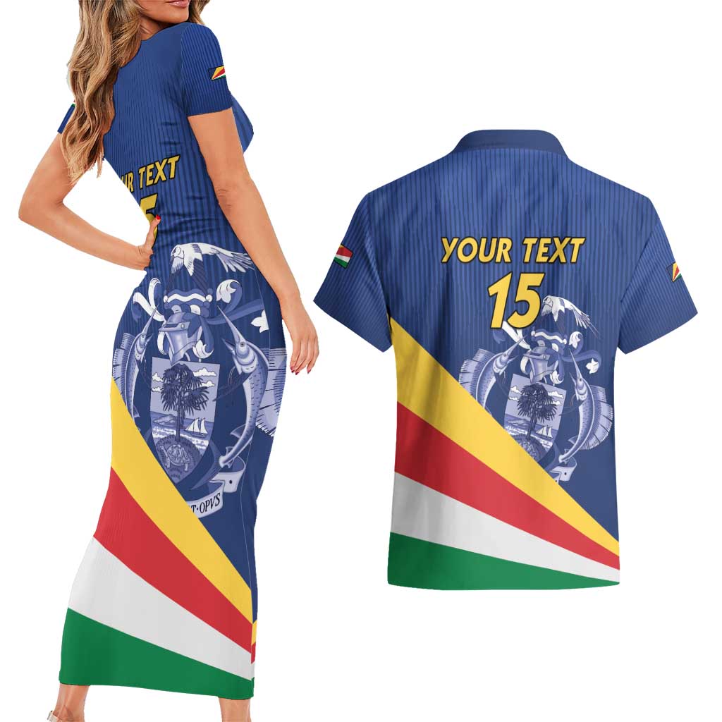 Custom Seychelles Beach Soccer 2025 Couples Matching Short Sleeve Bodycon Dress and Hawaiian Shirt Flag Style