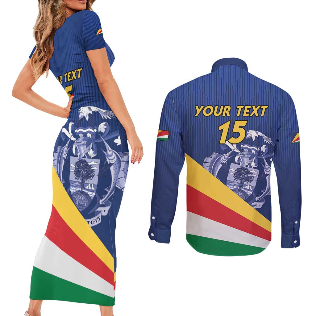 Custom Seychelles Beach Soccer 2025 Couples Matching Short Sleeve Bodycon Dress and Long Sleeve Button Shirt Flag Style