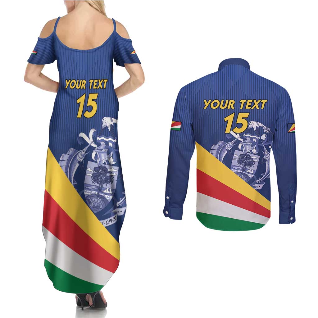 Custom Seychelles Beach Soccer 2025 Couples Matching Summer Maxi Dress and Long Sleeve Button Shirt Flag Style
