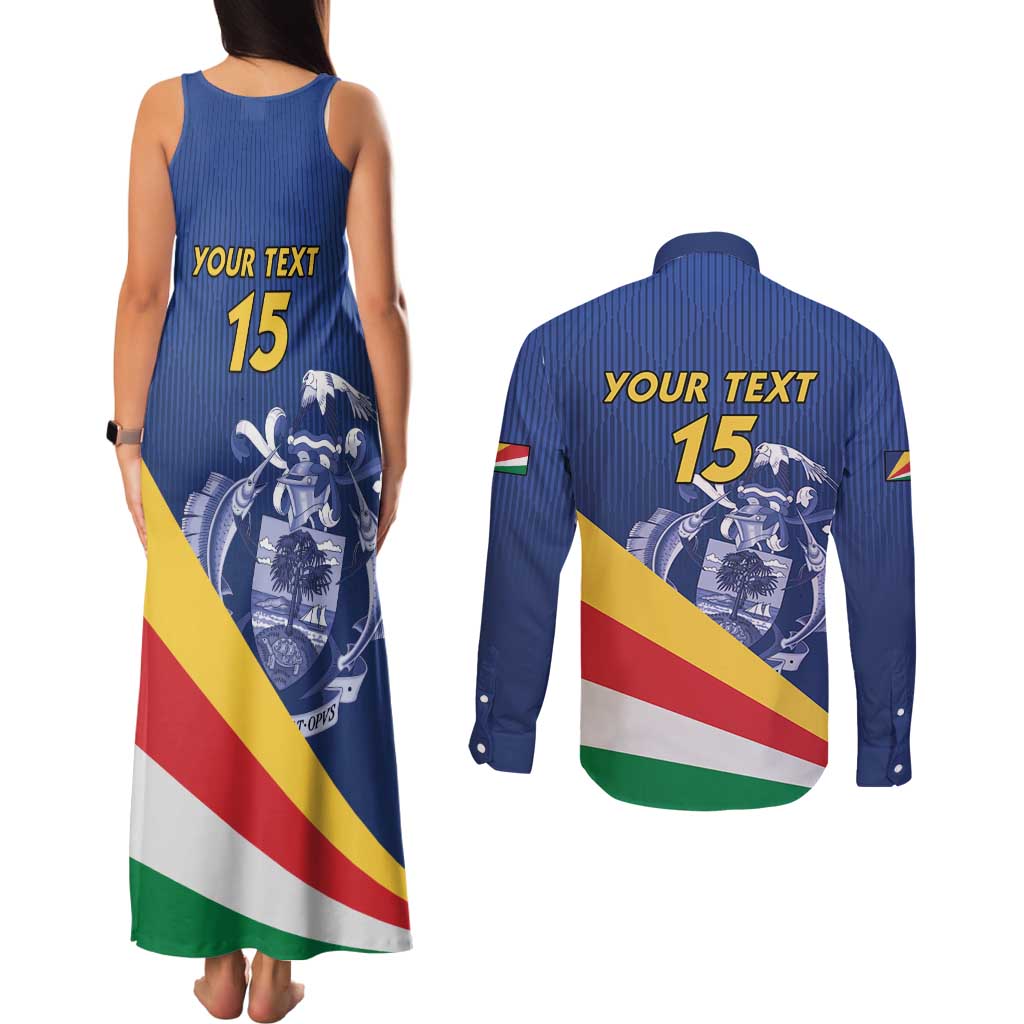 Custom Seychelles Beach Soccer 2025 Couples Matching Tank Maxi Dress and Long Sleeve Button Shirt Flag Style