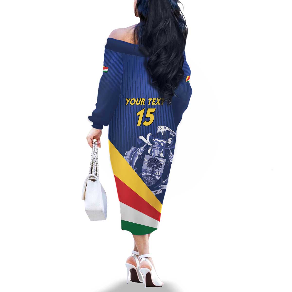 Custom Seychelles Beach Soccer 2025 Family Matching Off The Shoulder Long Sleeve Dress and Hawaiian Shirt Flag Style