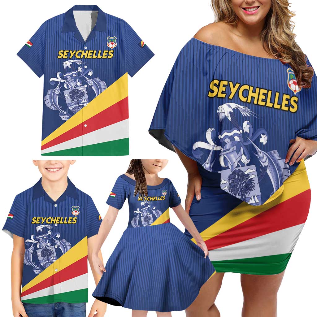 Custom Seychelles Beach Soccer 2025 Family Matching Off Shoulder Short Dress and Hawaiian Shirt Flag Style