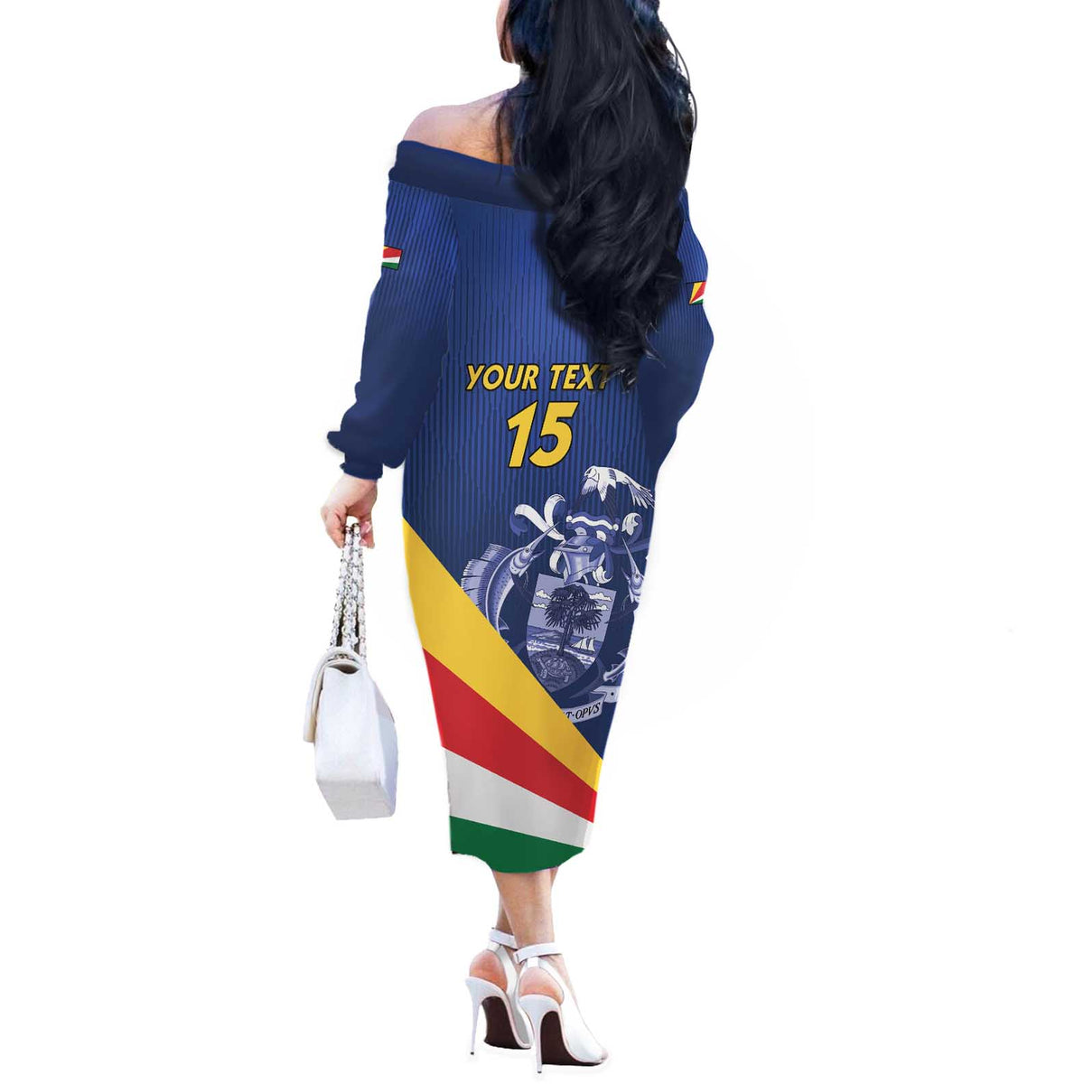 Custom Seychelles Beach Soccer 2025 Off The Shoulder Long Sleeve Dress Flag Style