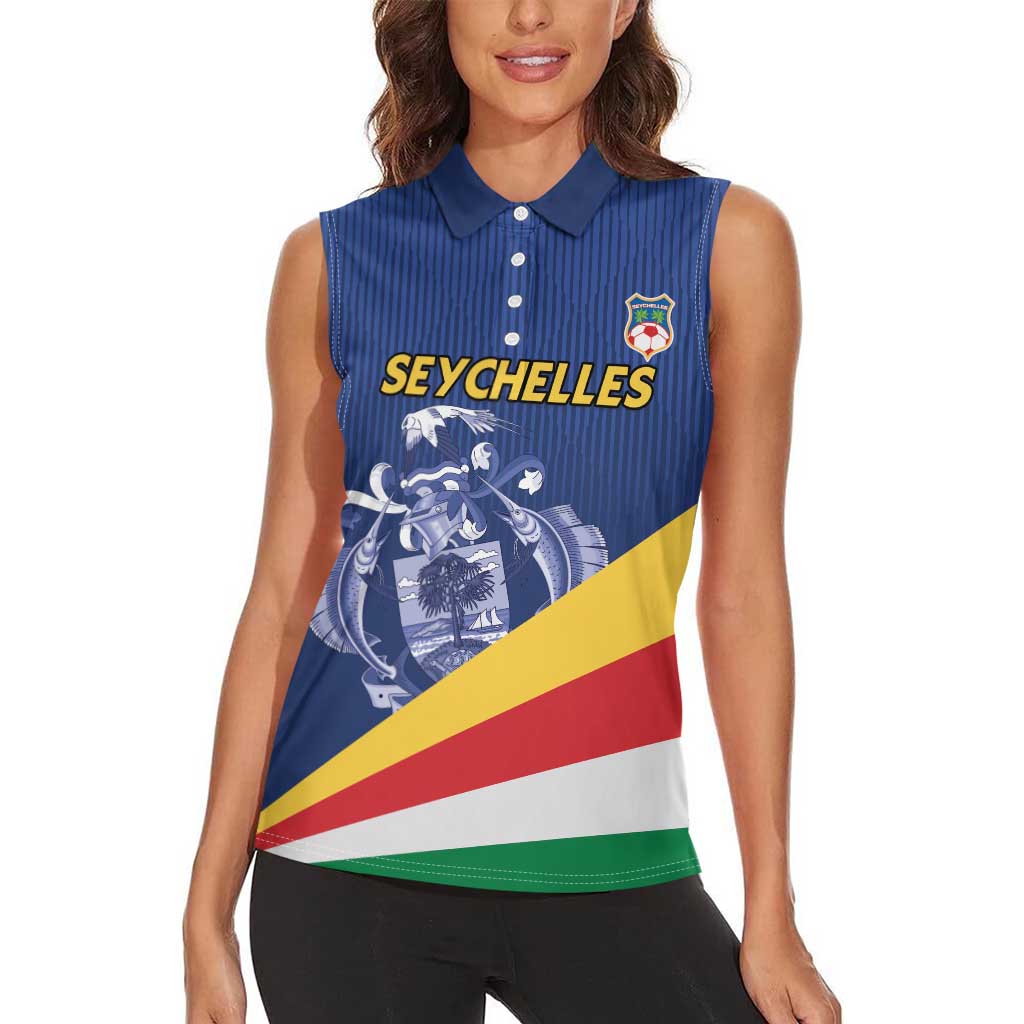 Custom Seychelles Beach Soccer 2025 Women Sleeveless Polo Shirt Flag Style