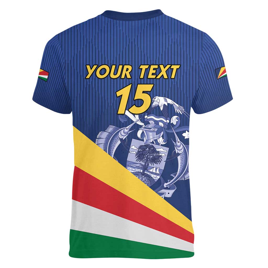 Custom Seychelles Beach Soccer 2025 Women V-Neck T-Shirt Flag Style