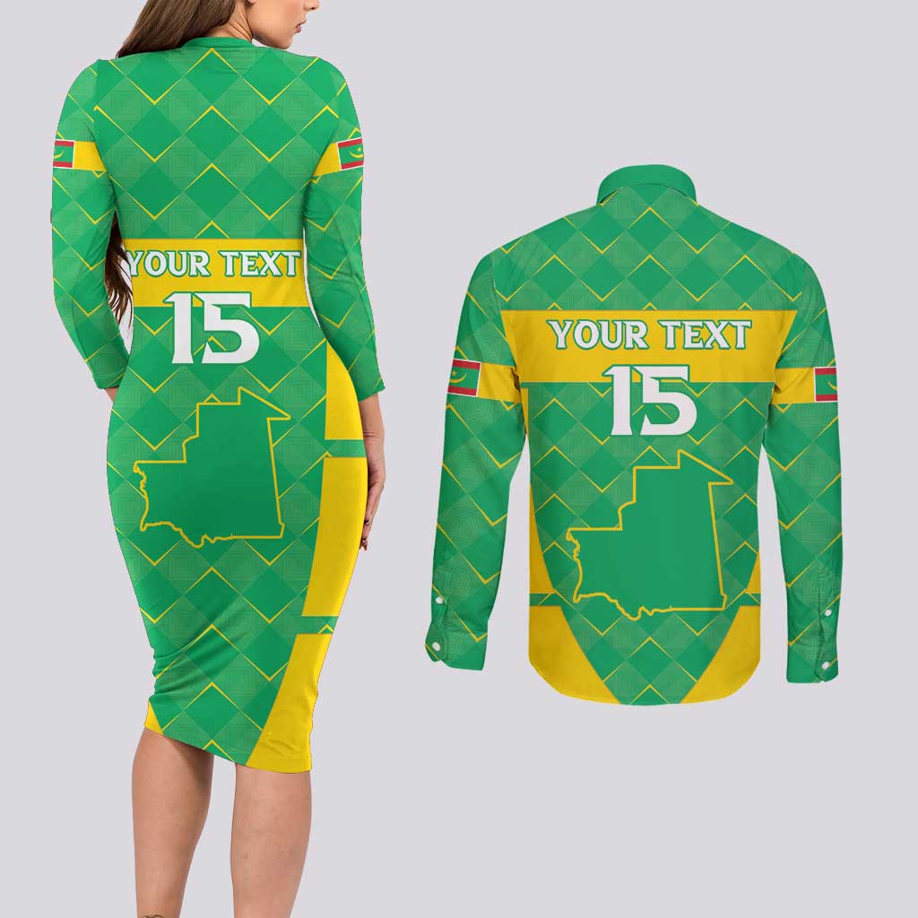 Custom Mauritania Beach Soccer 2025 Couples Matching Long Sleeve Bodycon Dress and Long Sleeve Button Shirt Go Al-Murabitun Go