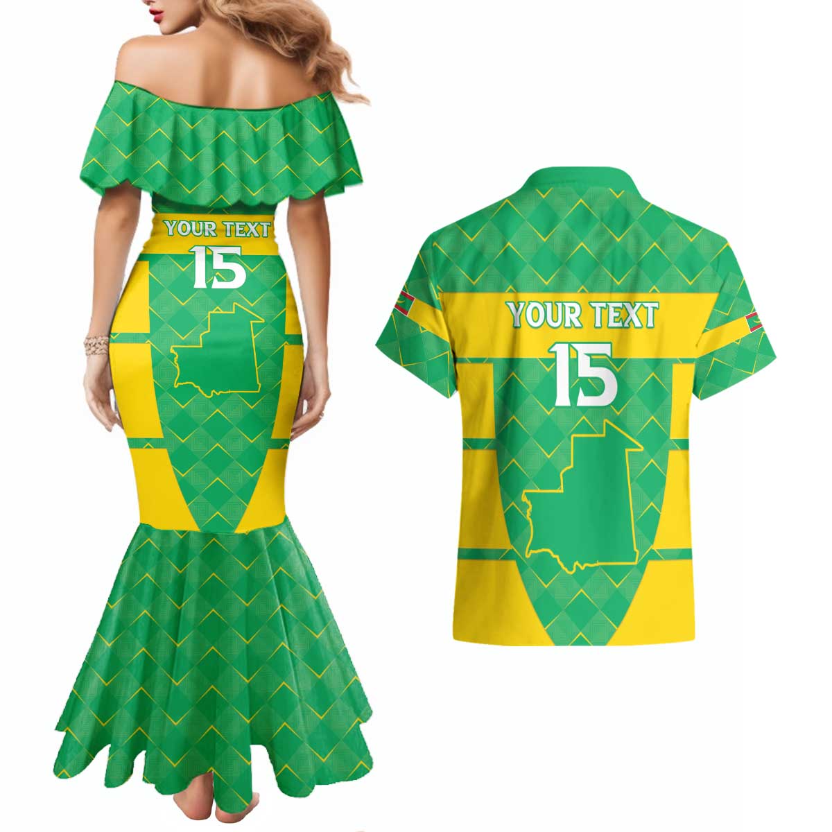 Custom Mauritania Beach Soccer 2025 Couples Matching Mermaid Dress and Hawaiian Shirt Go Al-Murabitun Go