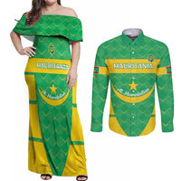 Custom Mauritania Beach Soccer 2025 Couples Matching Off Shoulder Maxi Dress and Long Sleeve Button Shirt Go Al-Murabitun Go