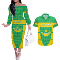 Custom Mauritania Beach Soccer 2025 Couples Matching Off The Shoulder Long Sleeve Dress and Hawaiian Shirt Go Al-Murabitun Go