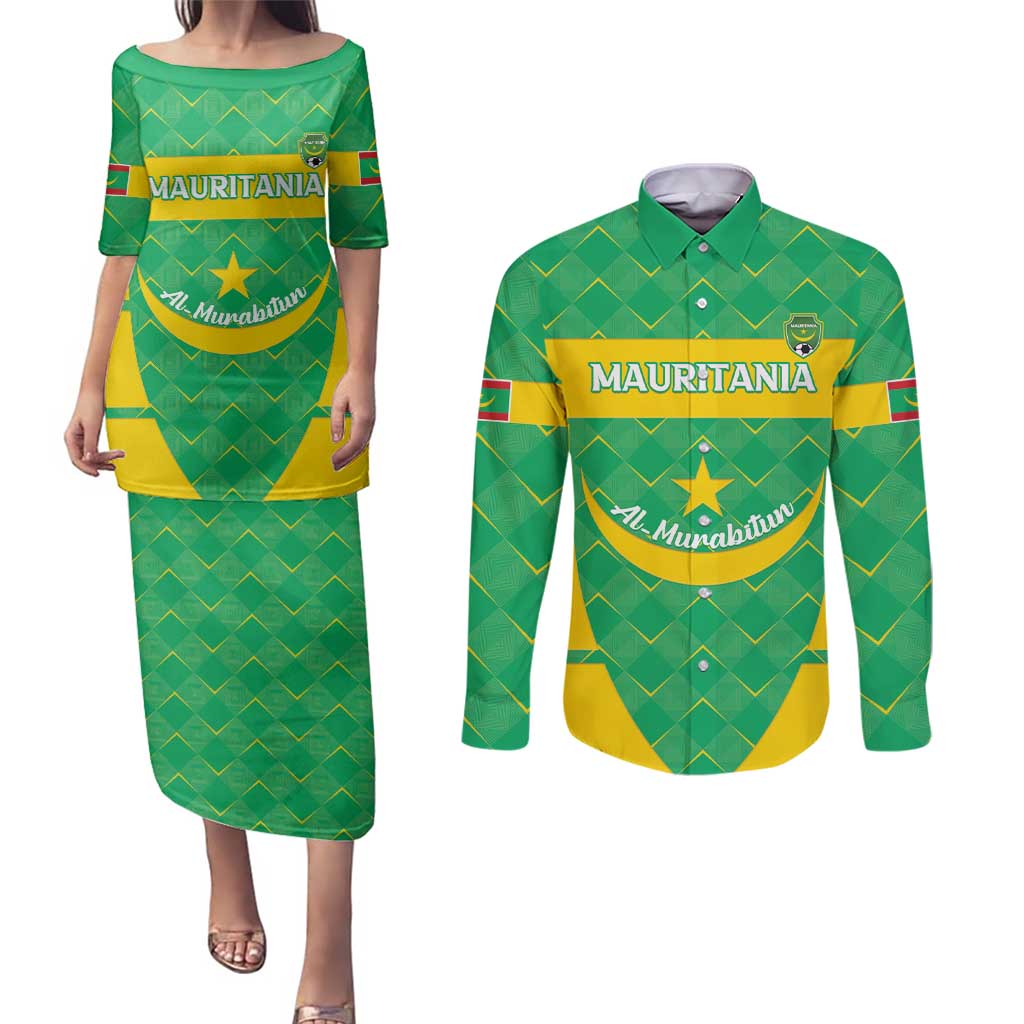 Custom Mauritania Beach Soccer 2025 Couples Matching Puletasi and Long Sleeve Button Shirt Go Al-Murabitun Go