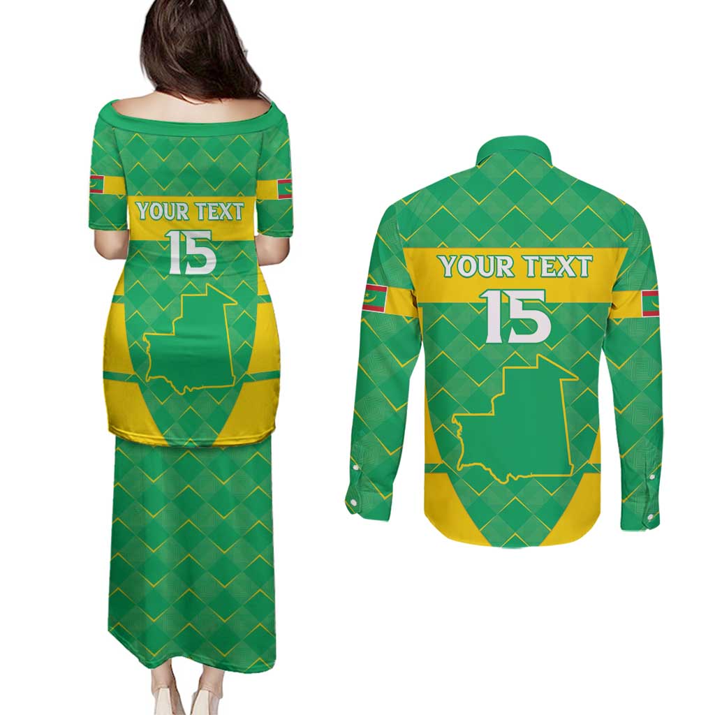 Custom Mauritania Beach Soccer 2025 Couples Matching Puletasi and Long Sleeve Button Shirt Go Al-Murabitun Go