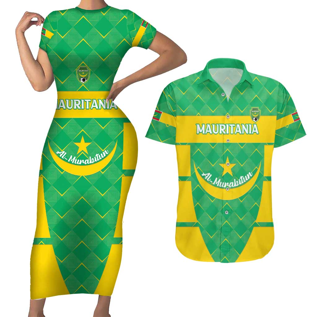 Custom Mauritania Beach Soccer 2025 Couples Matching Short Sleeve Bodycon Dress and Hawaiian Shirt Go Al-Murabitun Go