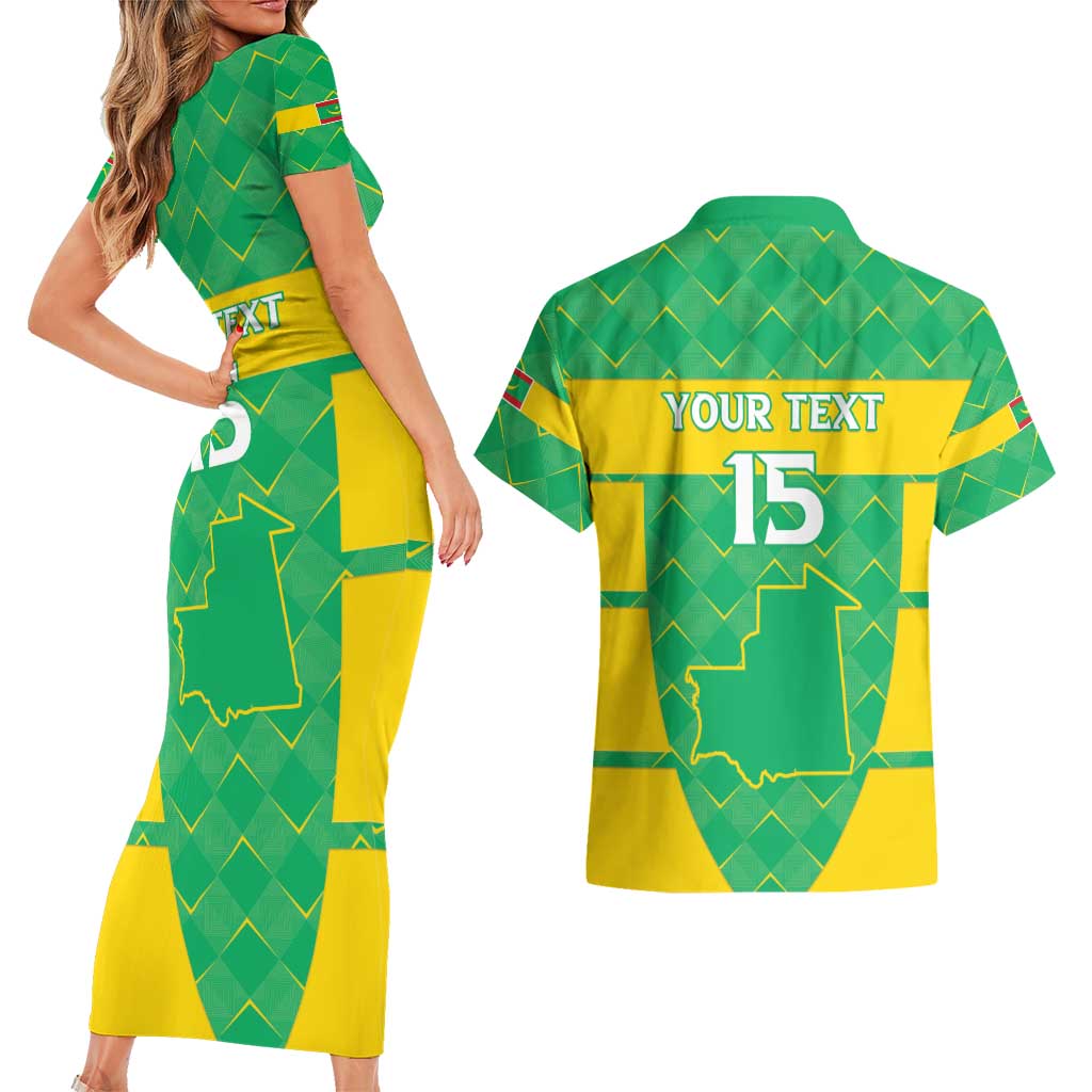 Custom Mauritania Beach Soccer 2025 Couples Matching Short Sleeve Bodycon Dress and Hawaiian Shirt Go Al-Murabitun Go