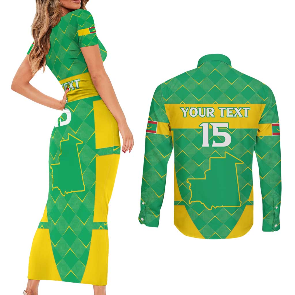 Custom Mauritania Beach Soccer 2025 Couples Matching Short Sleeve Bodycon Dress and Long Sleeve Button Shirt Go Al-Murabitun Go