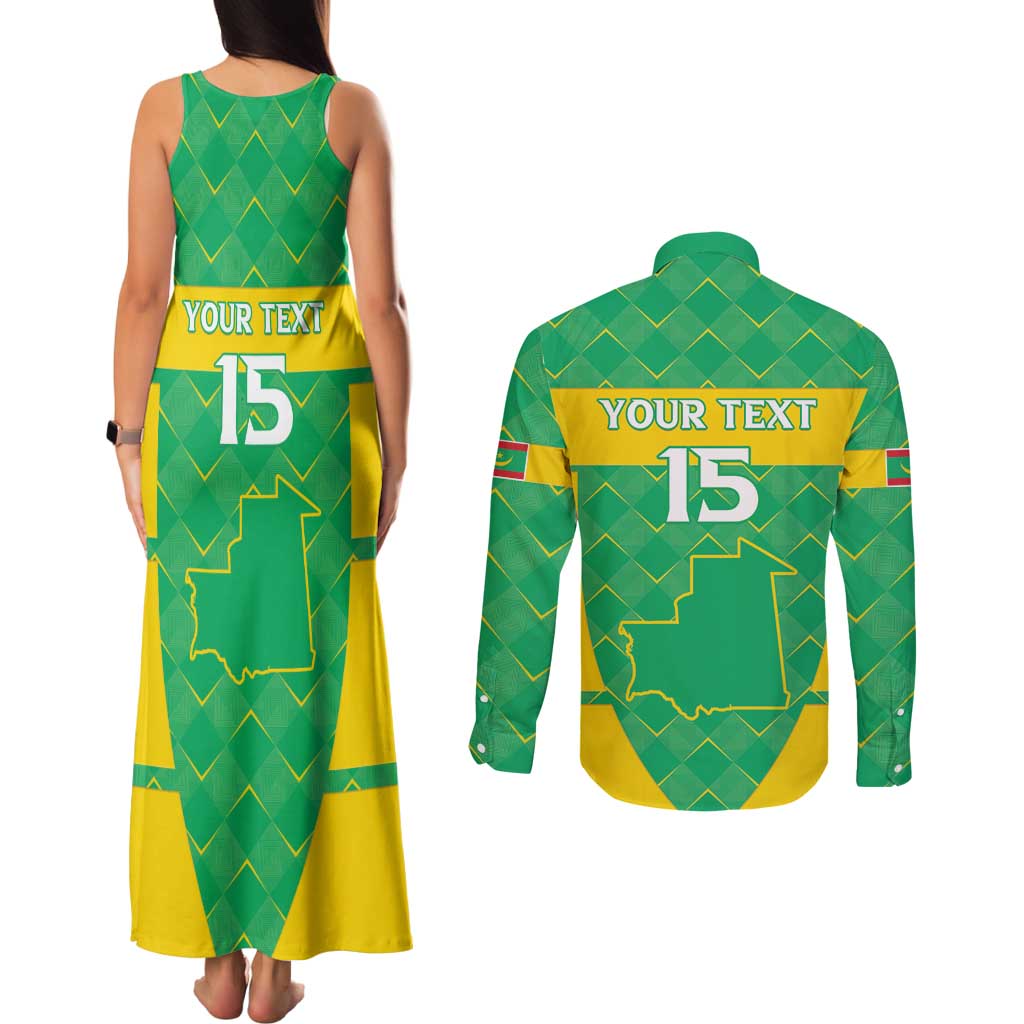 Custom Mauritania Beach Soccer 2025 Couples Matching Tank Maxi Dress and Long Sleeve Button Shirt Go Al-Murabitun Go