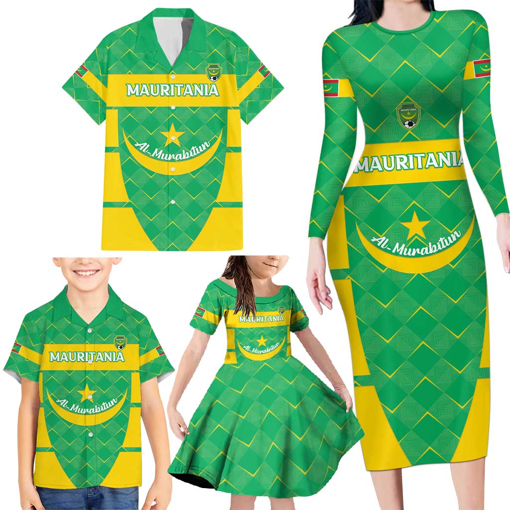 Custom Mauritania Beach Soccer 2025 Family Matching Long Sleeve Bodycon Dress and Hawaiian Shirt Go Al-Murabitun Go