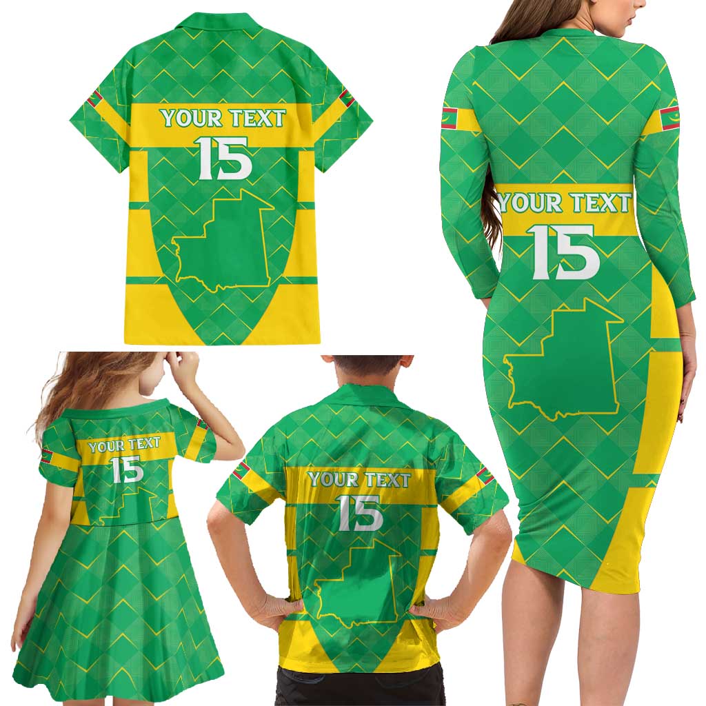 Custom Mauritania Beach Soccer 2025 Family Matching Long Sleeve Bodycon Dress and Hawaiian Shirt Go Al-Murabitun Go