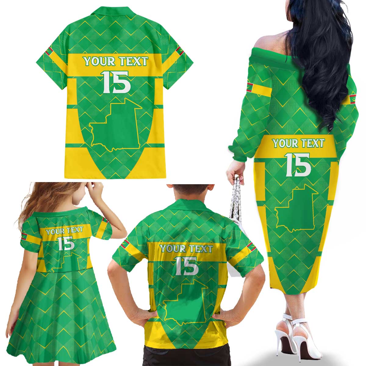 Custom Mauritania Beach Soccer 2025 Family Matching Off The Shoulder Long Sleeve Dress and Hawaiian Shirt Go Al-Murabitun Go