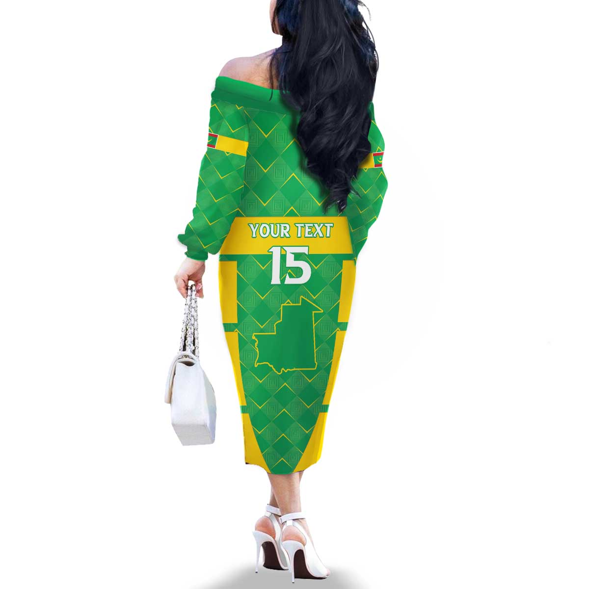 Custom Mauritania Beach Soccer 2025 Family Matching Off The Shoulder Long Sleeve Dress and Hawaiian Shirt Go Al-Murabitun Go