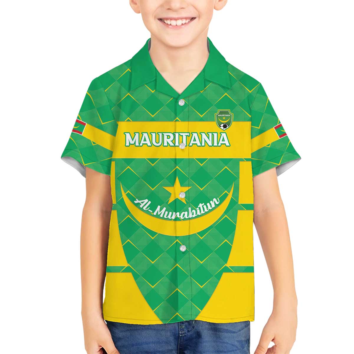 Custom Mauritania Beach Soccer 2025 Family Matching Off The Shoulder Long Sleeve Dress and Hawaiian Shirt Go Al-Murabitun Go